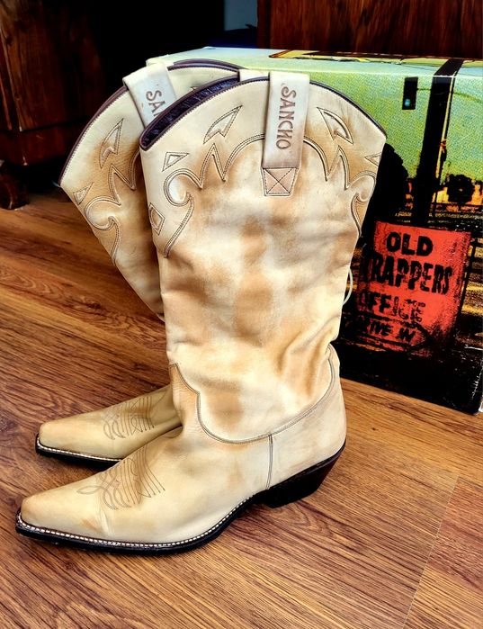 Beżowe, oryginalne kowbojki, skóra, r. 41