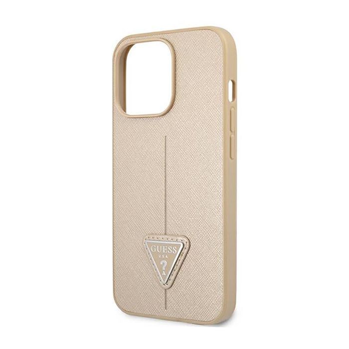 Guess Saffiano Triangle Logo Case – Etui Iphone 14 Pro Max (Beżowy)