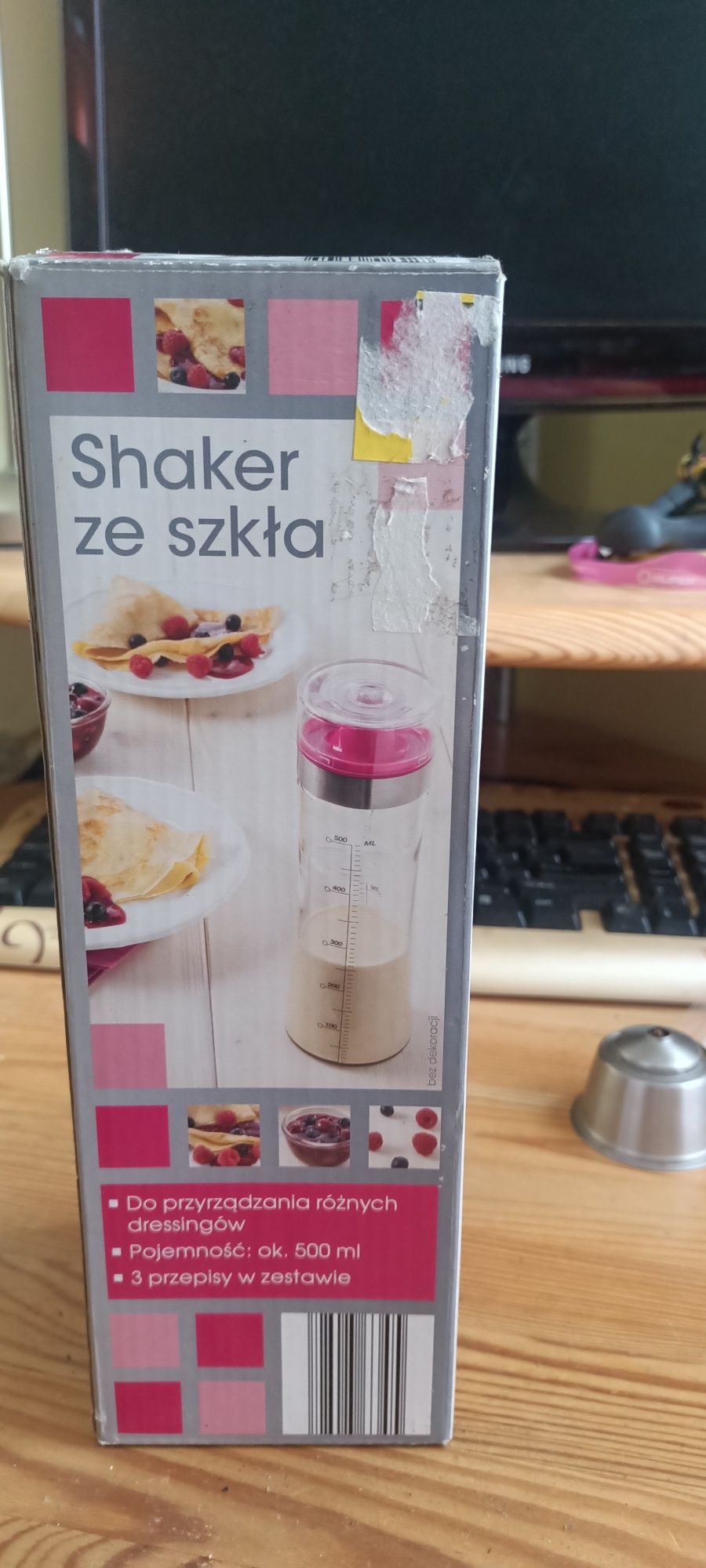 Shaker szklany do ciasta na naleśniki, dressingow