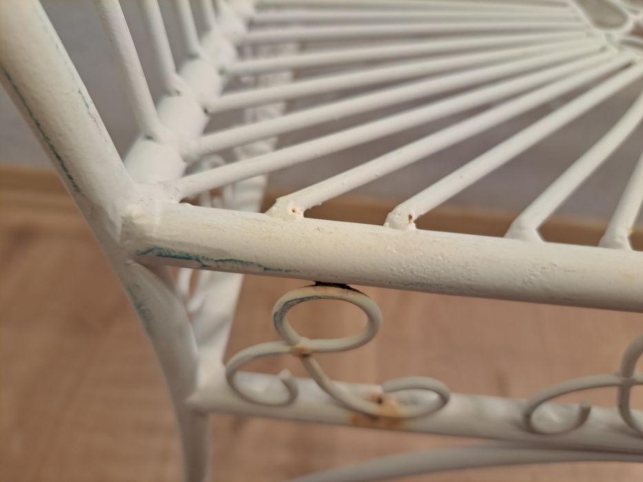 Krzesło ażurowe metalowe kute białe ogrodowe, ławka
