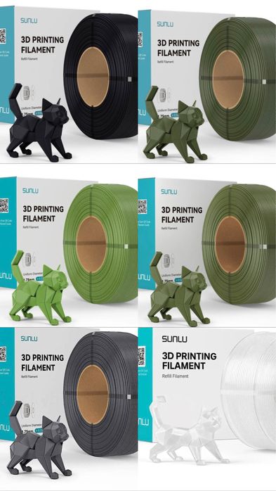 Sunlu PETG чорний, Dark Khaki, асфальт, білий