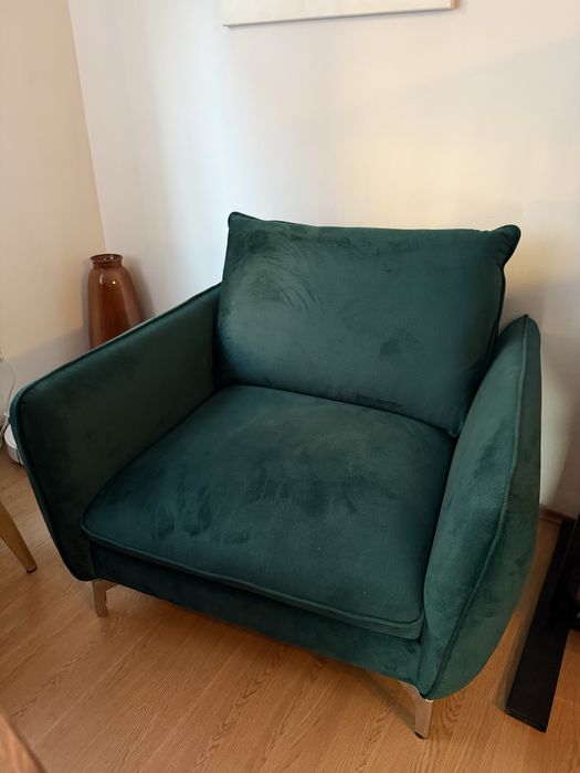 Duży Nowoczesny Fotel Lavard Welurowy Zielony