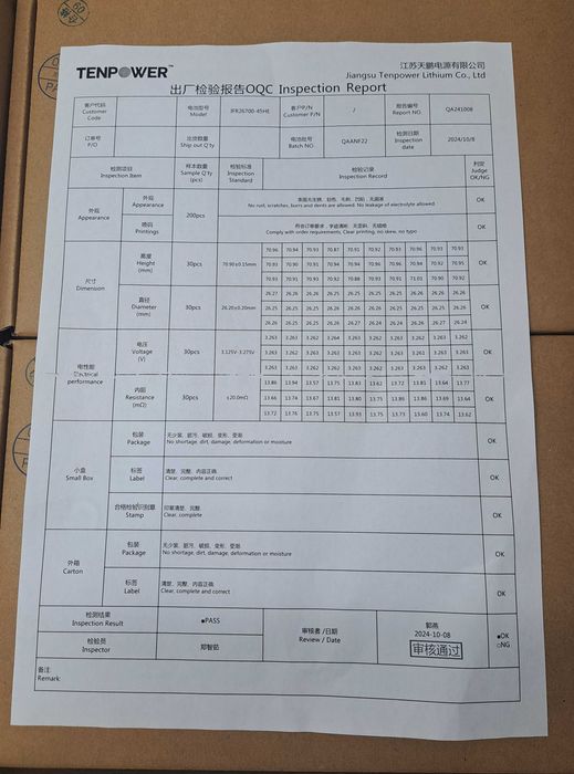 NOWE! Ogniwo Akumulator 26700 TenPower LiFePO4 3.2V 4500maH - 40szt