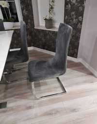Pokrowce na krzesła szare pluszowe zestaw komplet 4 sztuki elastyczne