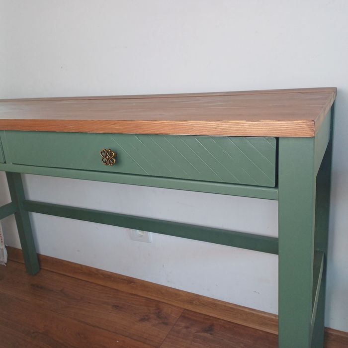 Konsola biurko drewniane zielone boho