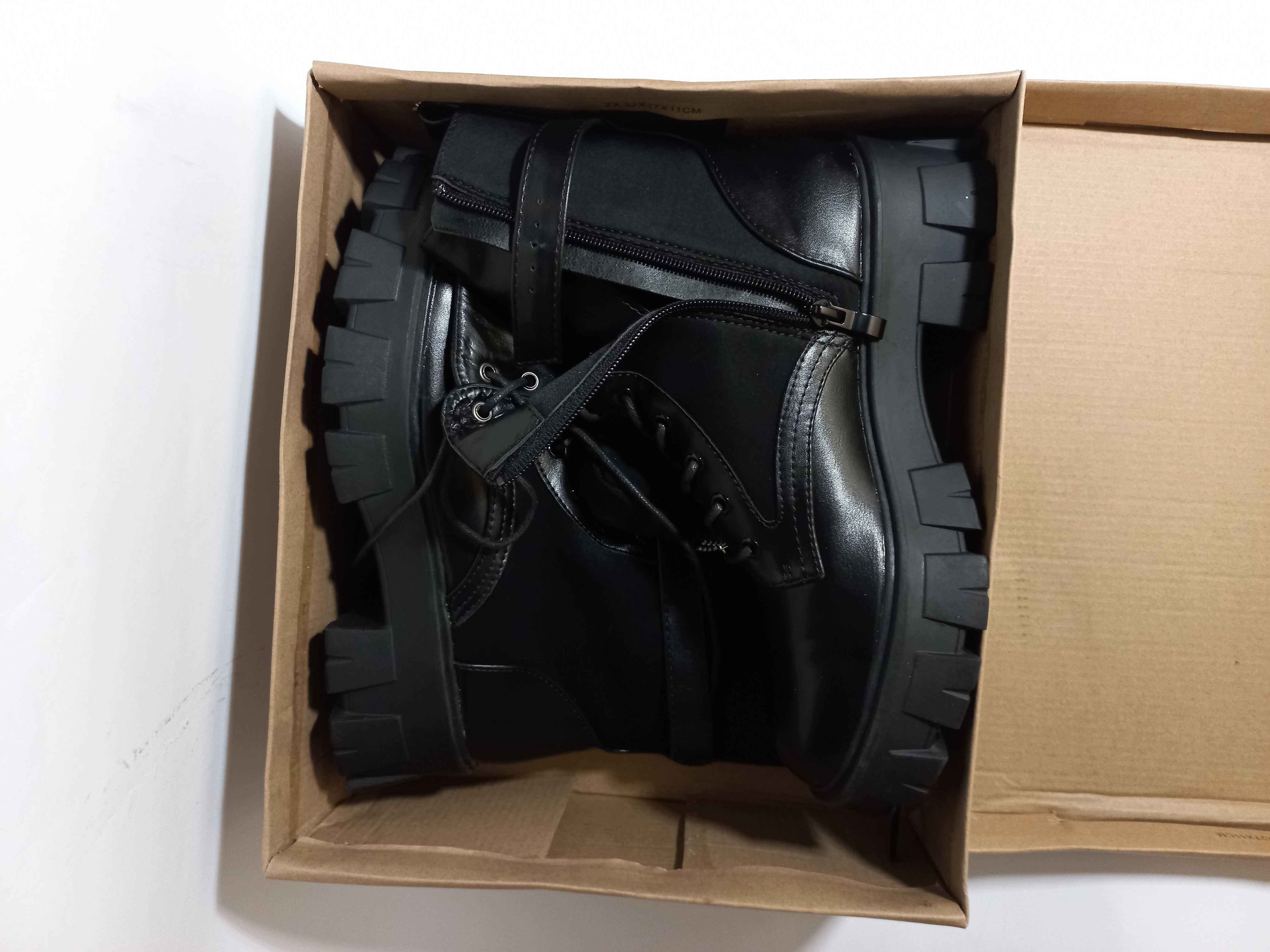 buty wysokie czarne techwear goth gothic militarne gruba podeszwa 38
