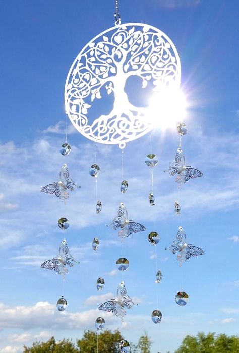 Łapacz Snów Słońca DRZEWKO SZCZĘŚCIA ZAWIESZKA z Motylami Bezbarwna