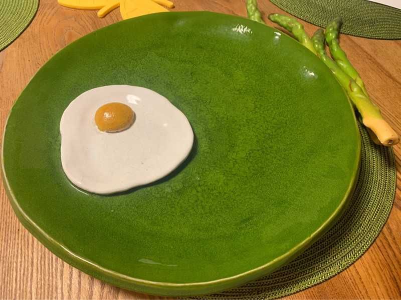 Piękna duża patera misa talerz z ceramiki jajko szparagi
