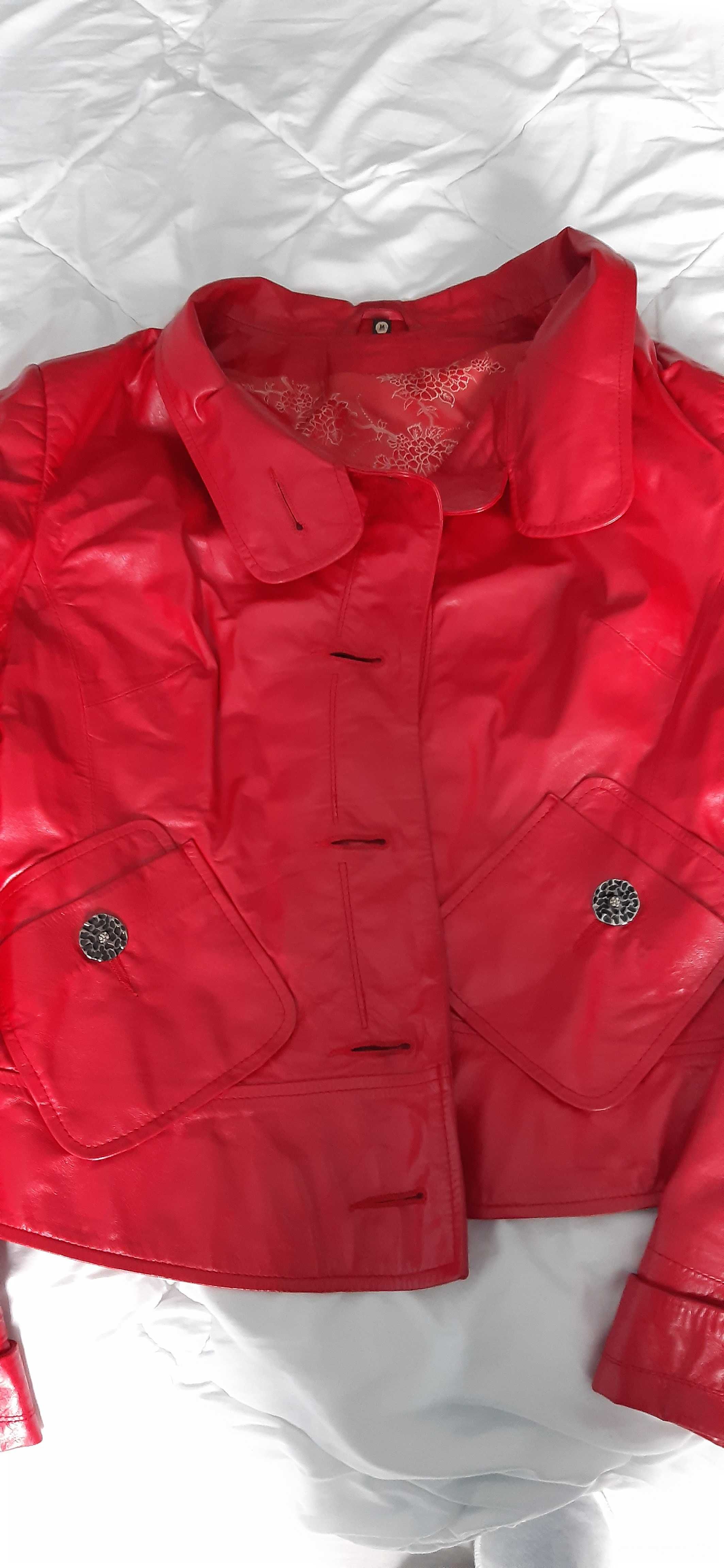 Терміново! Стильна Кож.червона коротка куртка- піджак Турція. Р.42-44