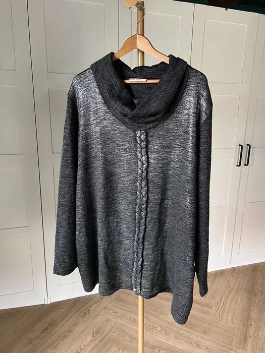 Czarny szary sweter ze srebrną nitką rozmiar 50 52 marki Ulla Popken