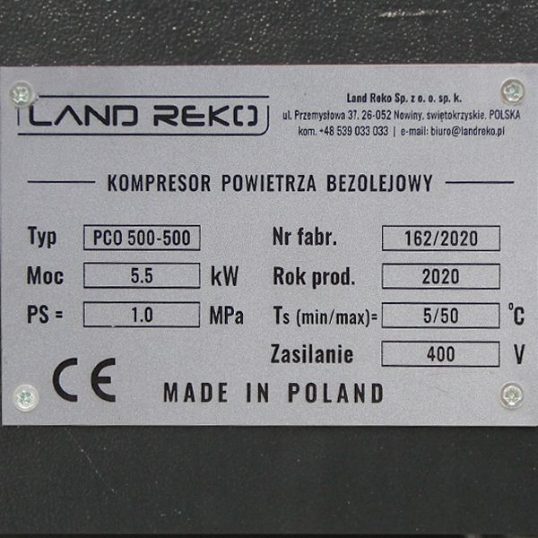 Kompresor bezolejowy Land Reko 500l sprężarka