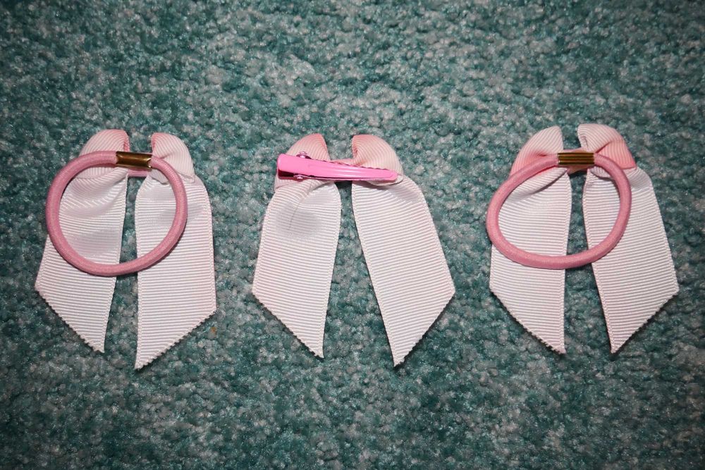 Nowa paka gumka do włosów klamra klips spinka z kokarda różowa biała