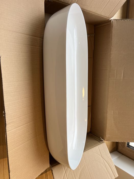 Oltens Hamnes Thin umywalka 80x40 cm owalna nablatowa biała