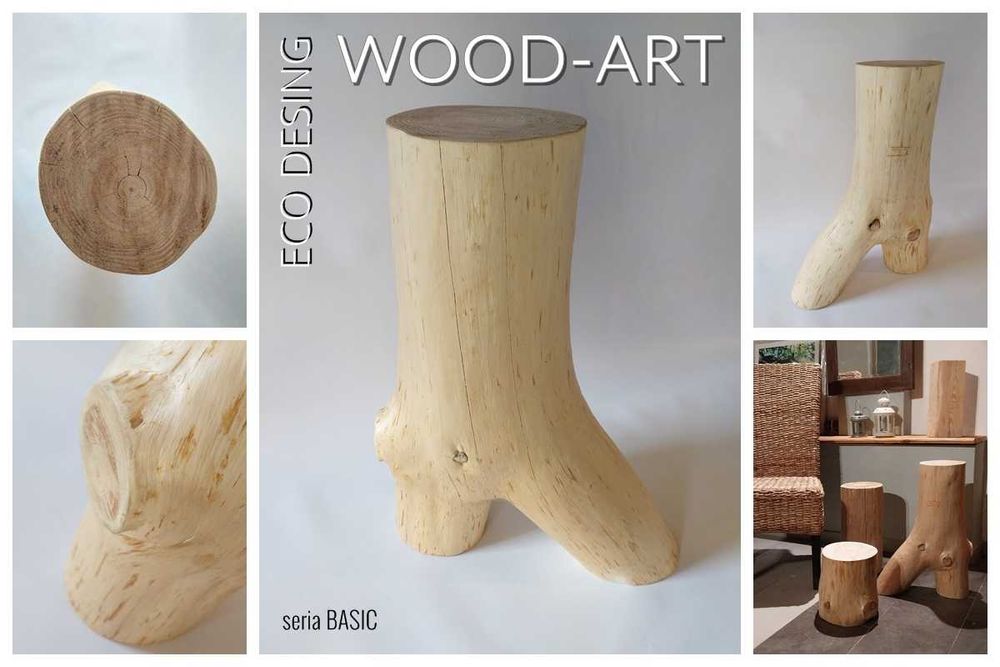 Stolik z litego drewna sosnowego WOOD ART–naturalny pień, handmade