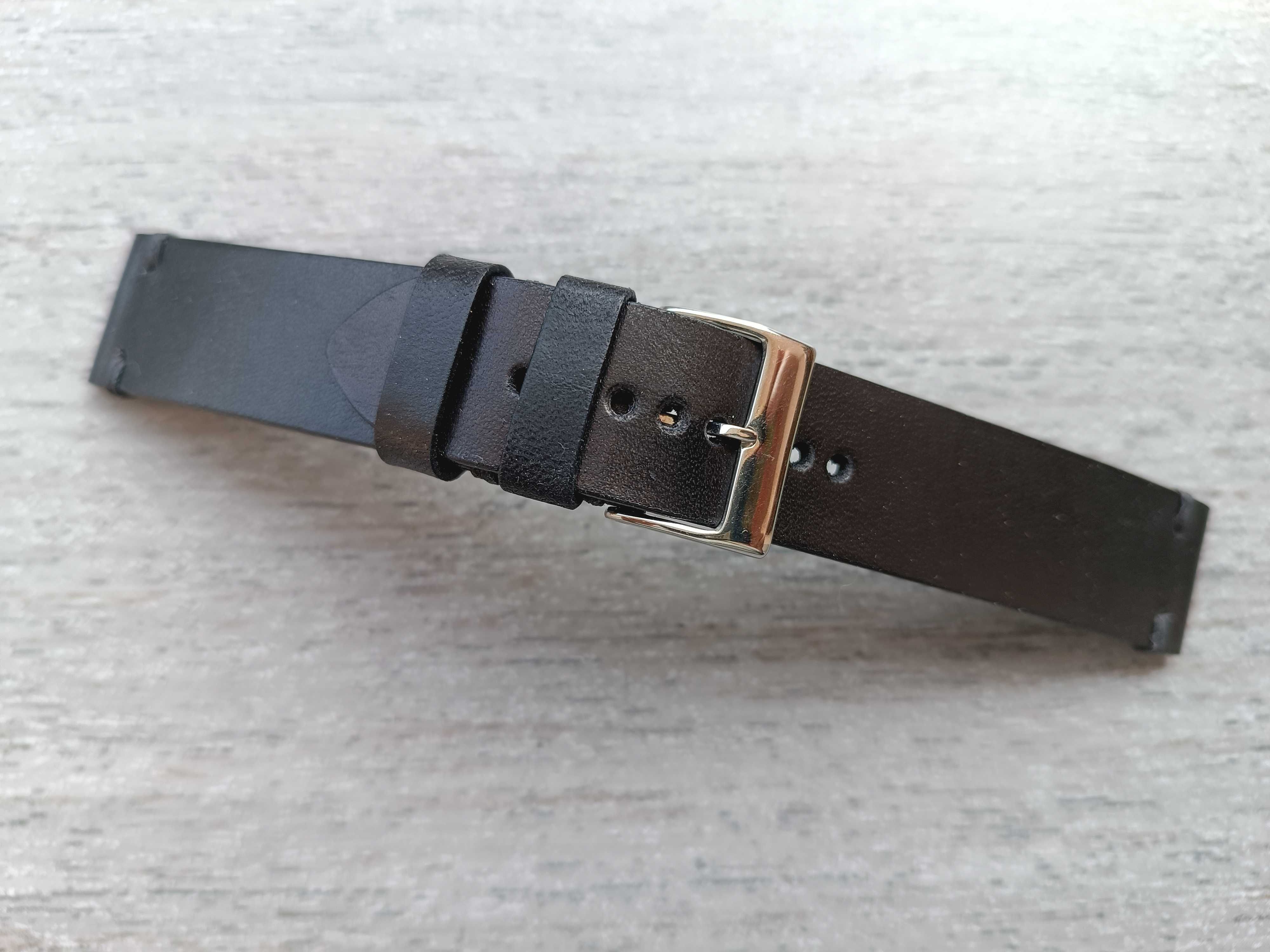 Czarny skórzany pasek zegarka 20 mm mat M