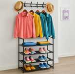 Mocny Wieszak Metalowy Loft Czarny Haczyki Półki Garderoba buty+GRATIS