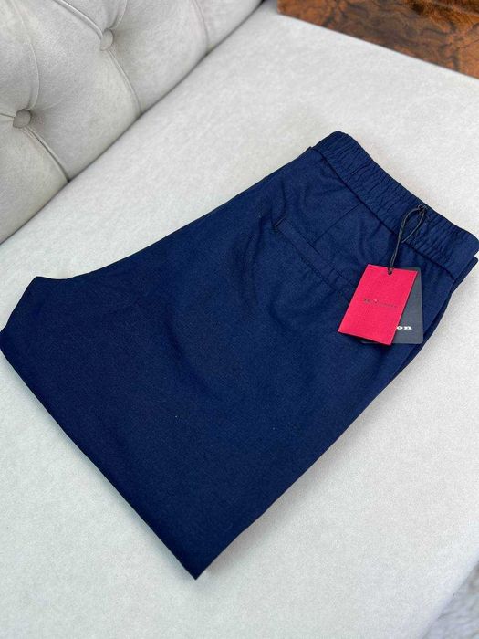 Мужские льняные брюки Kiton классические синие штаны Китон d070