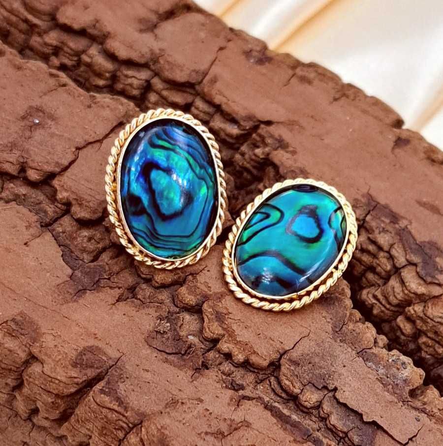 WYPRZEDAŻ !-35% Kolczyki Złote pr.585 z Muszlą Abalone Shell Z-593