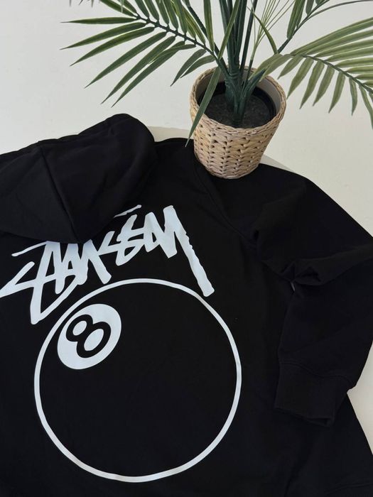 Чорне худі Stussy 8 ball/ біла кофта стуссі / светр стюссі з лого
