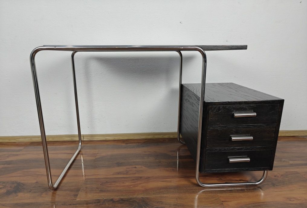 Biurko czarne chrom dąb Bauhaus Art Deco