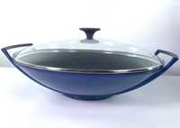 Чавунна сковорода Le Creuset Wok з скляною кришкою, темно-синя, 36 см