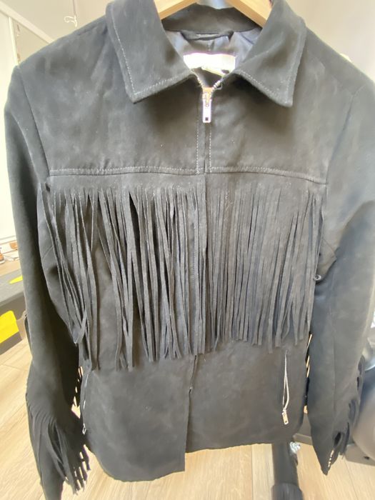 Kurtka ramoneska zamsz z frędzlami h&m