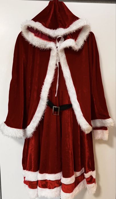 Карнавальный костюм снегурочки, новогоднее красное платье с накидкой