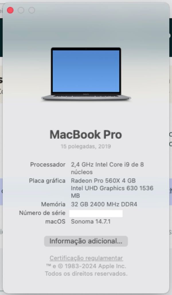 MacBook Pro i9 +32gb Ram+560X 4GB+acessórios