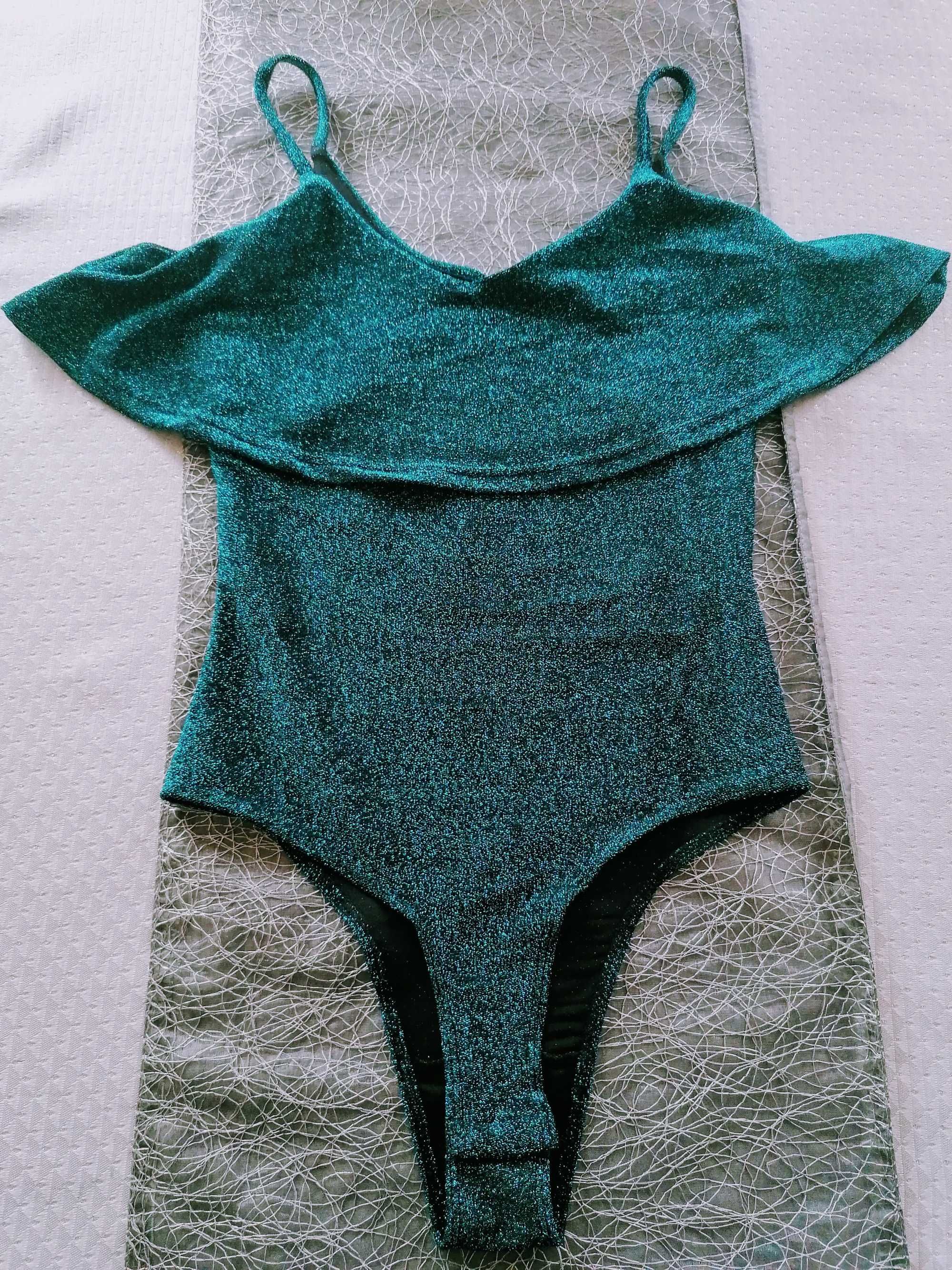 Body damskie  zielone z perłową nitką