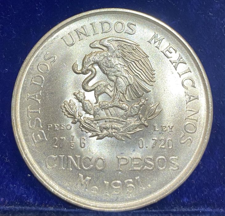 Moeda MEXICO 5 Pesos 1951 Prata