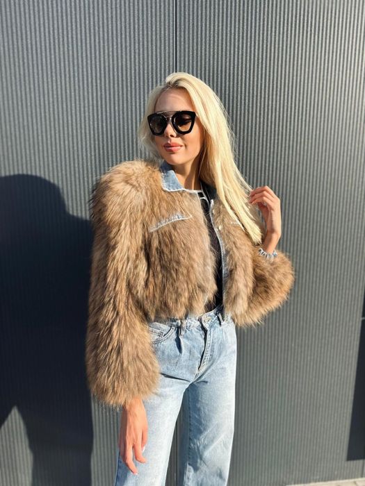 Kurtka jeans z futrem naturalnym/ R M/lis/
