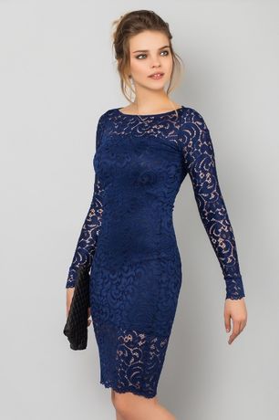 Вечернее облегающее гипюровое платье Темно-синее Турция 36/S/44
