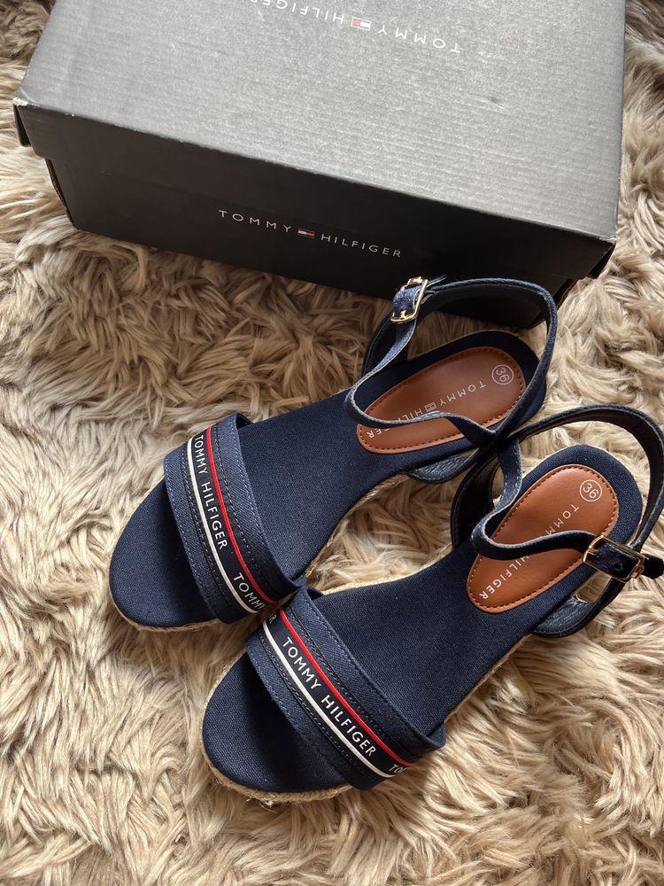 Tommy Hilfiger sandałki logowane r 36 wyższe rope wedge sandal