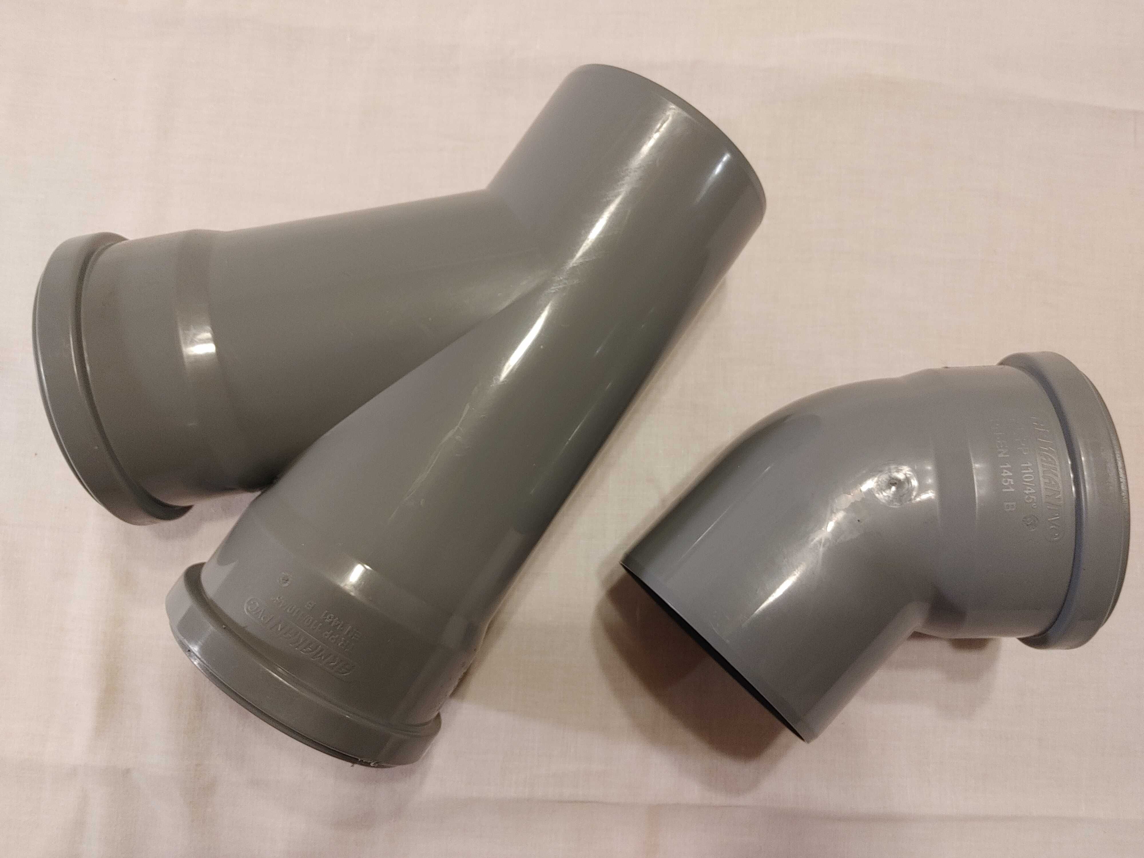 Szare rury PVC - kolano i trójnik - średnica 105 mm