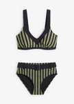 B.P.C bikini oliwkowo-czarno-złote w paski z figami z paskiem ^38