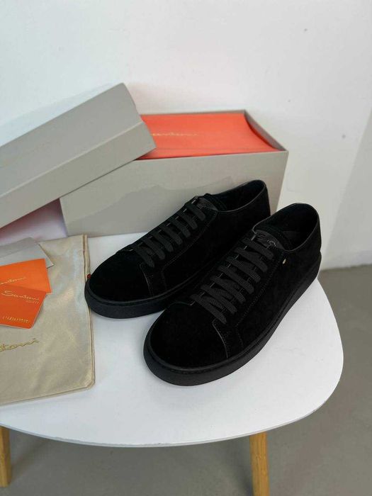 Мужские кожаные кроссовки Santoni замшевые кеды Сантони ob434