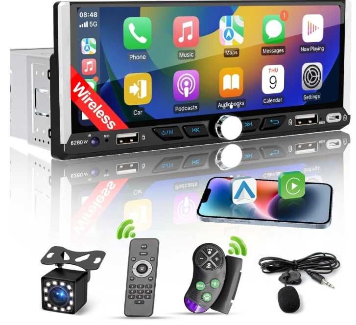 1 Din Samochodowe Radio  Apple CarPlay  6.9'' IPS dotykowy kamera navi