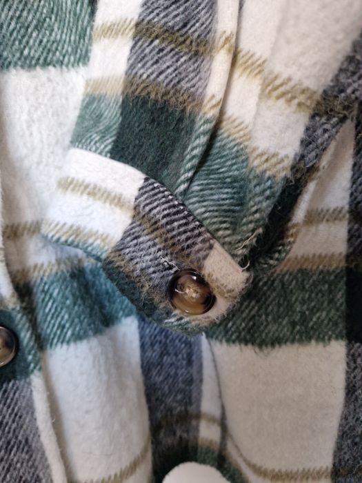 Zielona katana w kratę, oversize S,M,L, ciepła, z kieszeniami,