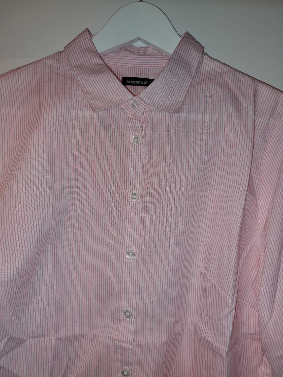 Koszula biała różowa paski prążki 42/XL