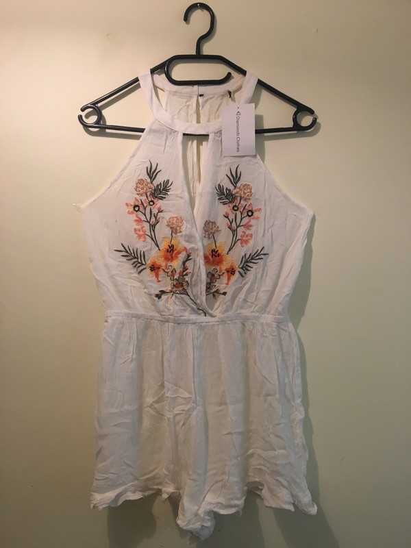 Biały boho kombinezon z haftem Diamonds Clothes