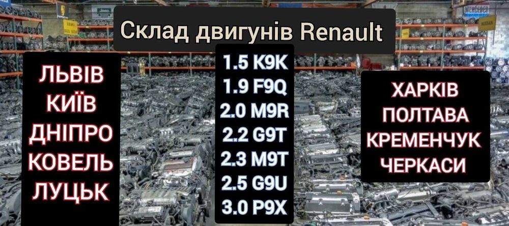 Двигуни Renault з гарантією в наявності,без передоплат 1.5 2.0 2.2 2.5
