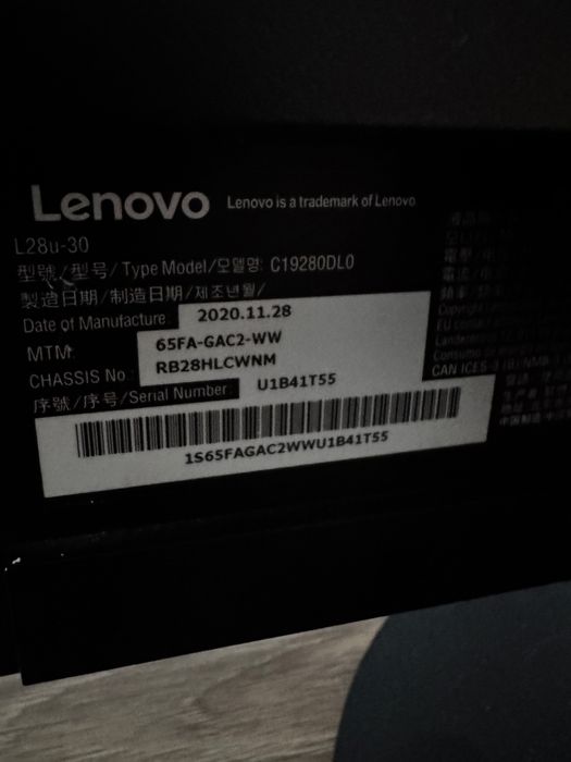 Monitor Lenowo L28u-30 LED UHD 4K 28cali