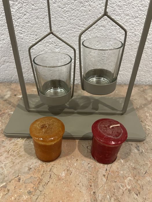 Castiçal com pássaro e com duas velas Loja do Gato Preto