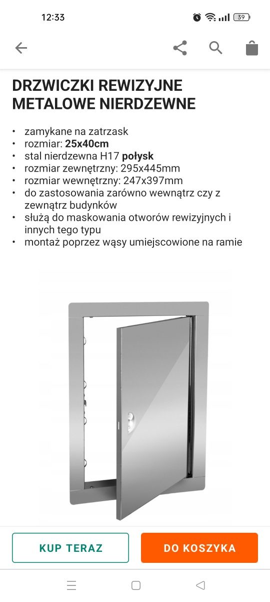 Drzwi rewizyjne metalowe