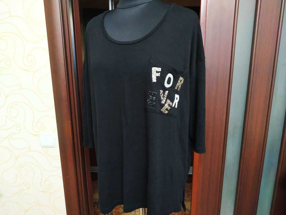 кофточка футболка с рукавом и принтом 60-62 р-р