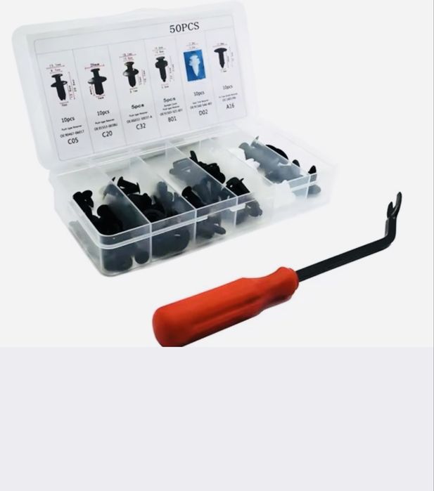 Клипсы 100шт комплект 6 вид и съёмник в органайзере вантажівок
