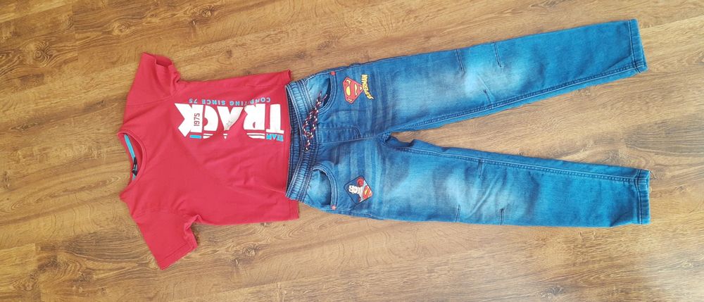 Spodnie jeansowe 128 plus  t-shirt