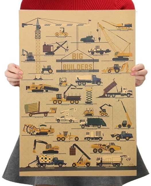 Plakat 'Pojazdy Budowlane' dla dzieci rysunkowy edukacyjny 51,5x36cm