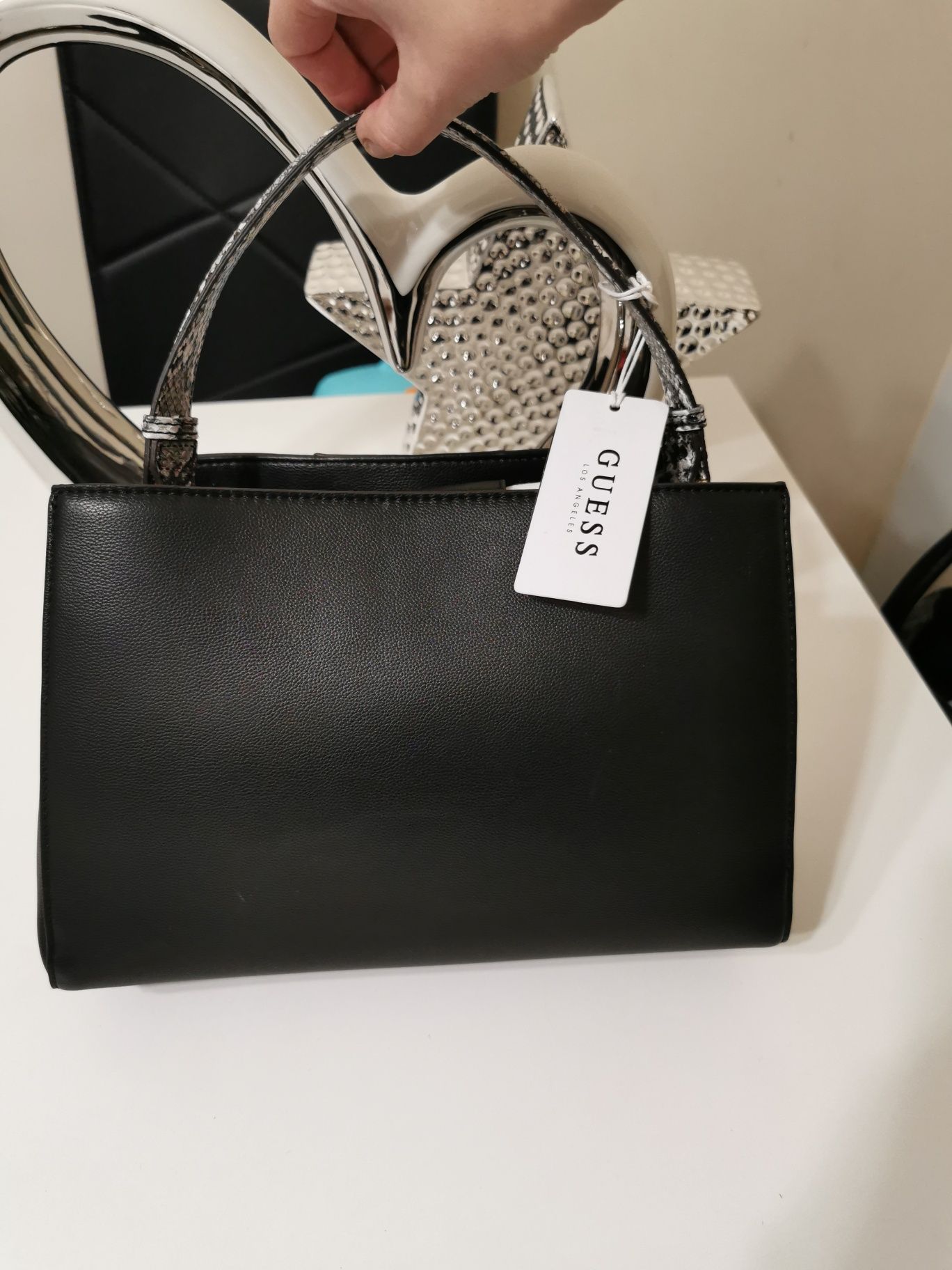 Nowa oryginalna torebka Guess Poplia Satchel czarna wężowa