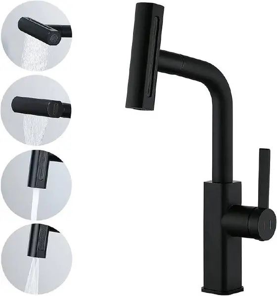 Змішувач на кухню з витяжною лійкою чорного кольору Epelli Nero